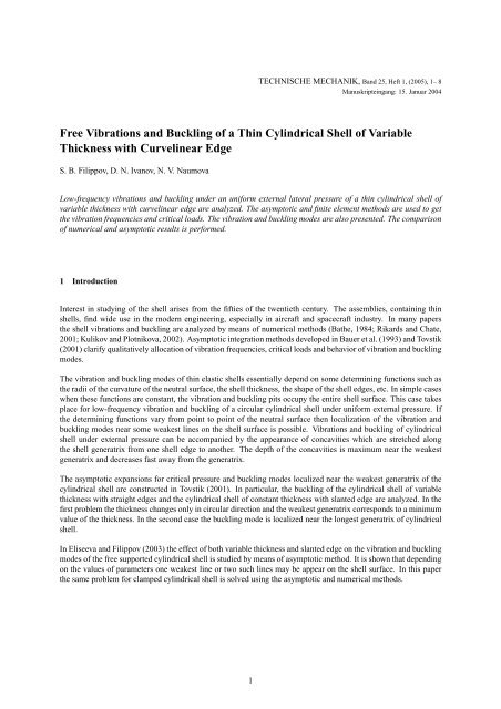 Free Vibrations and Buckling of a Thin Cylindrical Shell of Variable ...