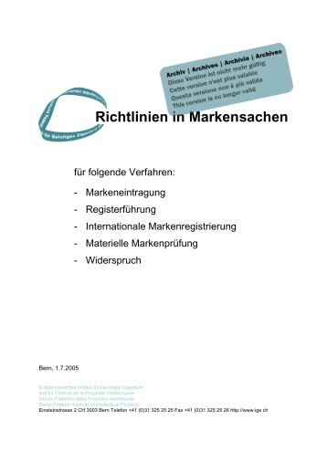Richtlinien in Markensachen, 01.07.2005