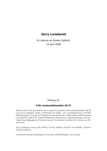 Jerry Lundqvist - en intervju av Gustav SjÃ¶blom - Tekniska museet