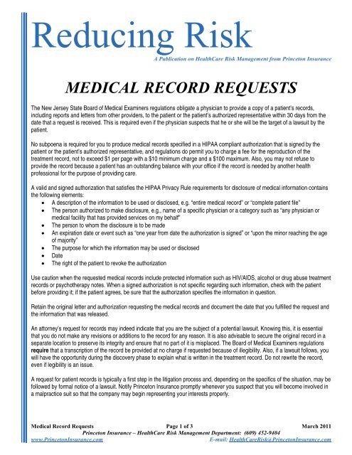 medical record requests - Princeton Insurance