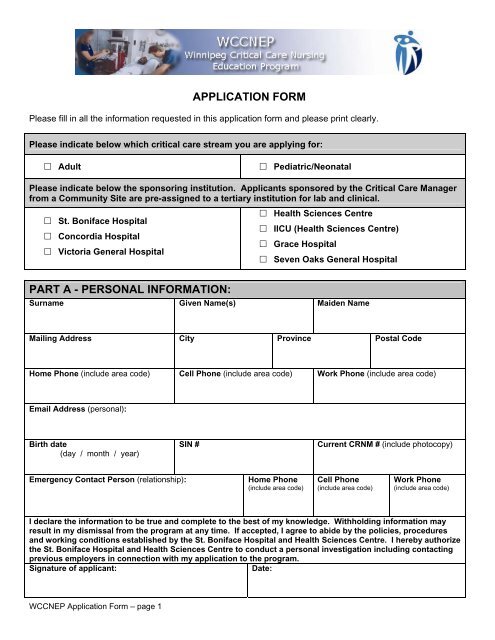 application form part a - personal information - Winnipeg Regional ...