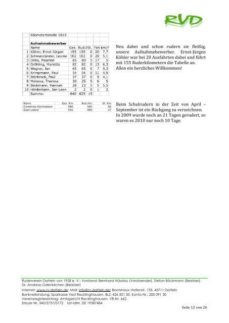 Jahresbericht 2010 -  Ruderverein Datteln von 1928 eV