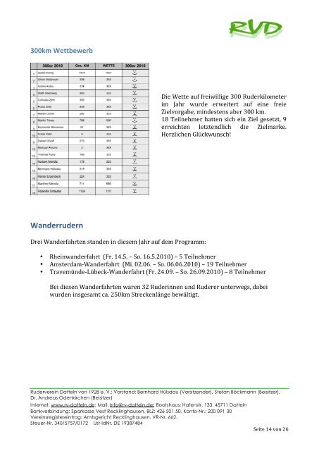 Jahresbericht 2010 -  Ruderverein Datteln von 1928 eV