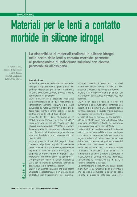Compliance to Dislike Borrowed materiali per le lenti a contatto morbide in silicone idrogel.pdf - PO ...