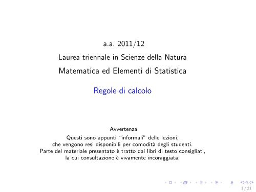 Regole di calcolo - Dipartimento di Matematica