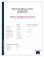 Weiler Telephone Directory - Montefiore Medical Center