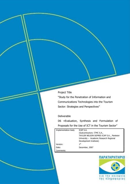 Evaluation, Synthesis and Formulation of Proposals for the Use of ...