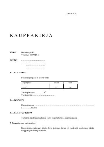 Omakotitontin kauppakirja - Pori