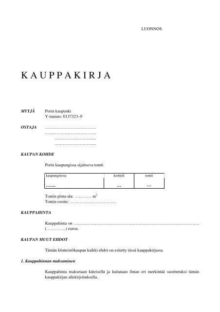 Omakotitontin kauppakirja - Pori