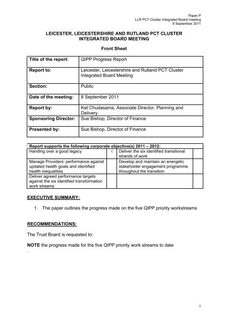 LEICESTER, LEICESTERSHIRE AND RUTLAND PCT ... - NHS