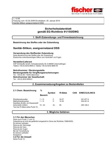 Sicherheitsdatenblatt gemäß EG-Richtlinie 91/155/EWG ... - Fischer