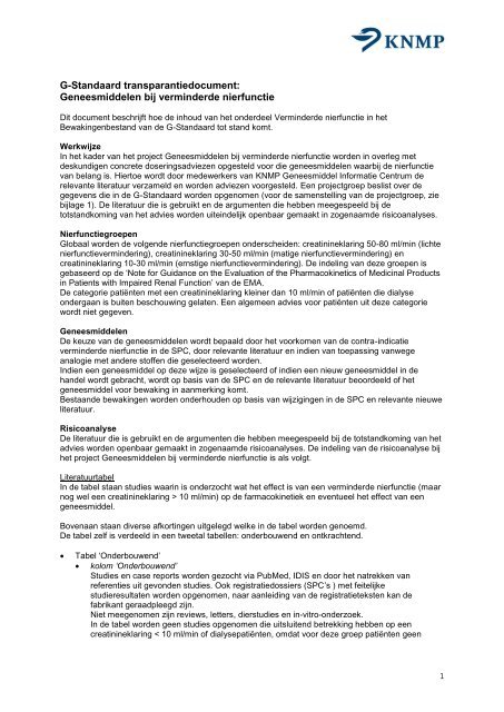 Transparantiedocument Verminderde nierfunctie 2011 - KNMP