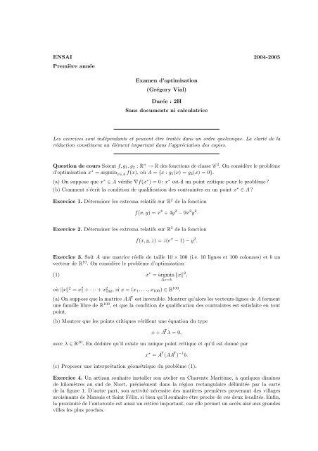 ENSAI 2004-2005 Premi`ere annÃ©e Examen d'optimisation (GrÃ©gory ...