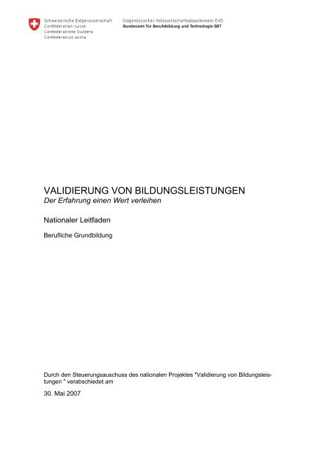 Validierung Von Bildungsleistungen - Forum Weiterbildung Schweiz