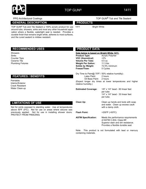 1411, Top Gun Tub & Tile Sealant.qxp - PPG Industries