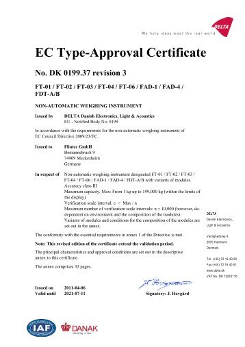 EC Type-Approval Certificate No. DK 0199.37 ... - Flintec Polska