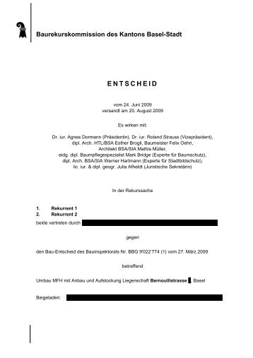 Baurekurskommission des Kantons Basel-Stadt ENTSCHEID