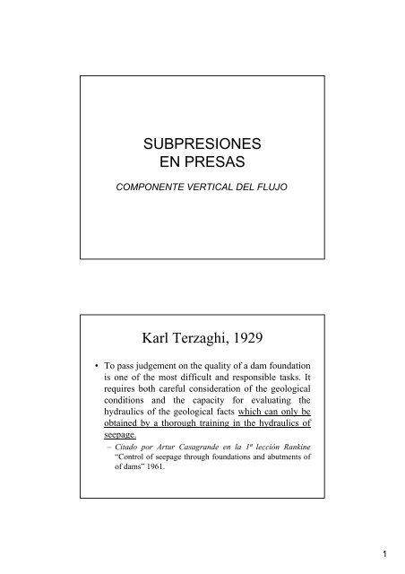 SUBPRESIONES EN PRESAS Karl Terzaghi, 1929 - iPresas