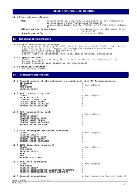 SAFETY DATA SHEET OBJET VEROBLUE RGD840 - Laser Lines Ltd.