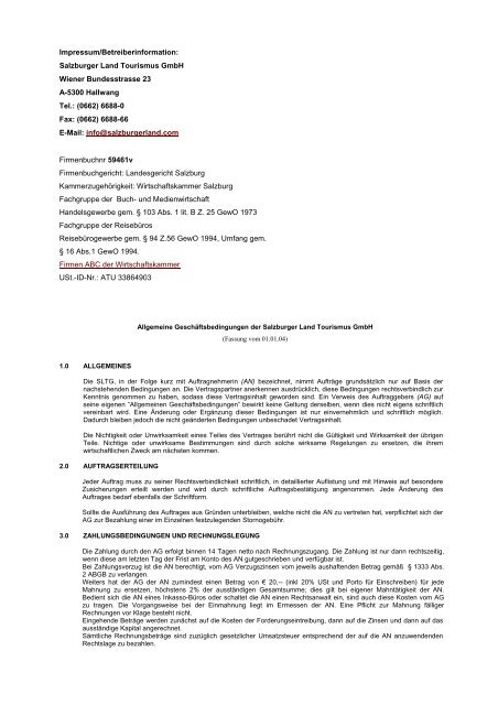Impressum/Betreiberinformation: Salzburger Land Tourismus GmbH ...