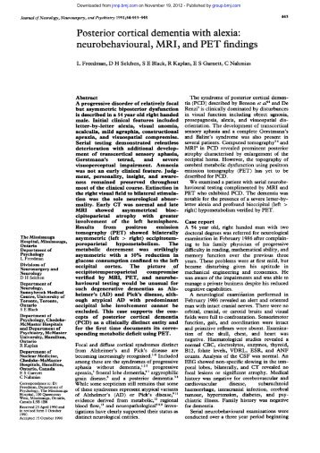 Posterior cortical dementia with alexia: neurobehavioural, MRI, and ...