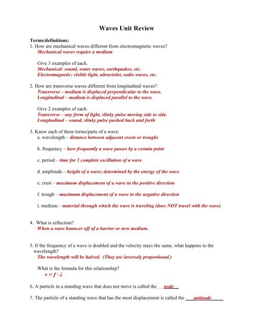 2_ waves final review key.pdf - Whitnall High School