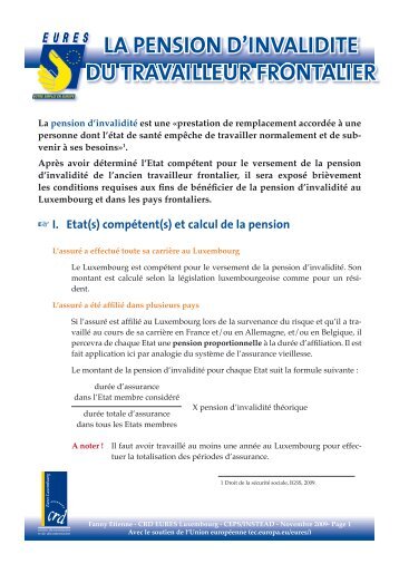 LA PENSION D'INVALIDITE DU TRAVAILLEUR FRONTALIER - Eures