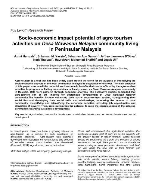 Socio-economic impact potential of agro tourism activities on Desa ...