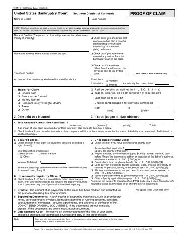 PROOF OF CLAIM - US Bankruptcy Court