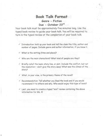 Book Talk- format and rubric