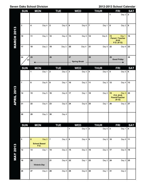 2012-2013 Divisional Calendar - Seven Oaks School Division