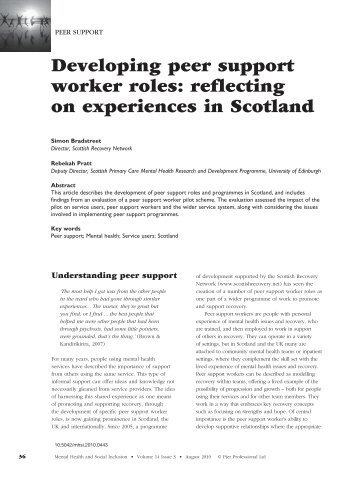 Developing peer support worker roles: reflecting on ... - Emerald