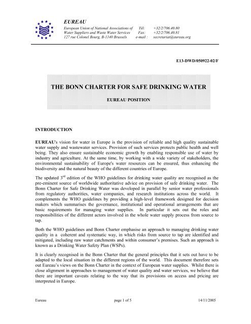 THE BONN CHARTER FOR SAFE DRINKING WATER - IWA