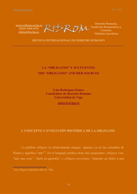 obligatio - revista internacional de derecho romano-index