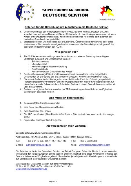 DEUTSCHE SEKTION Taipei European School