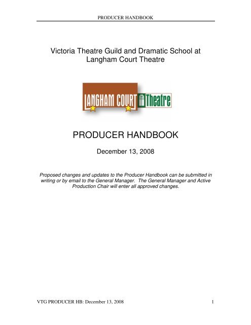 PRODUCER HANDBOOK - Langham Court Theatre