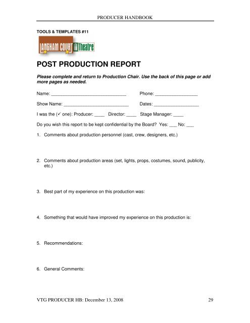 PRODUCER HANDBOOK - Langham Court Theatre