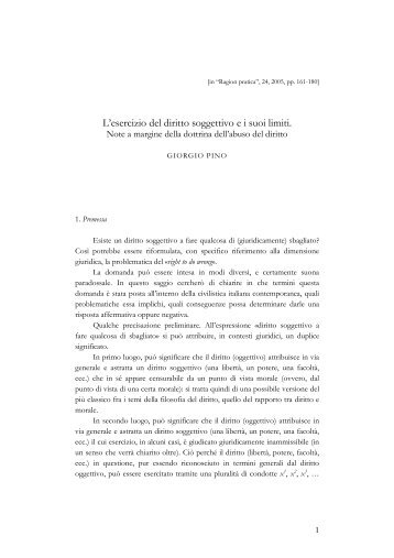 L'esercizio del diritto soggettivo e i suoi limiti. Note a margine della ...