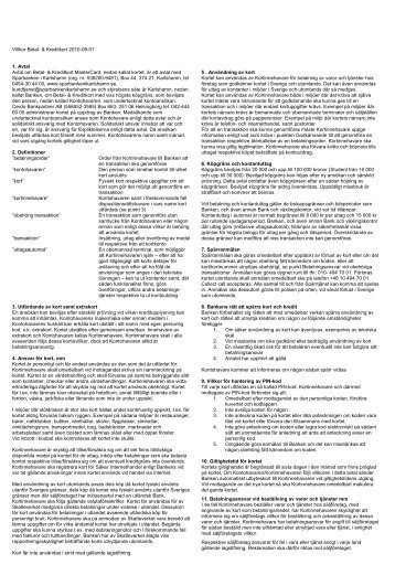 Villkor Betal- & Kreditkort 2010-08-01 1. Avtal Avtal om Betal ...