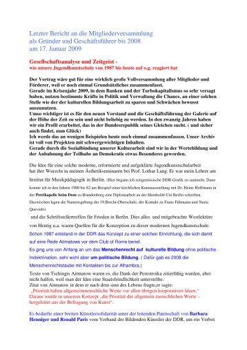 Der Bericht als PDF - Galerie Sonnensegel eV