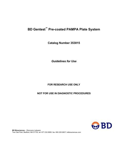 BD Gentest Pre-coated PAMPA Plate System - BD Biosciences