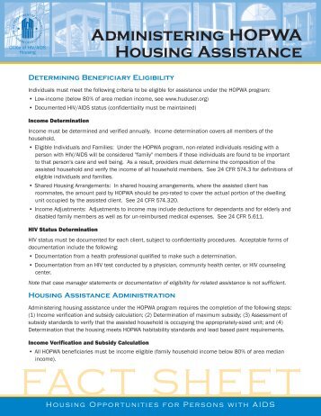 Administering HOPWA Housing Assistance Fact Sheet - OneCPD