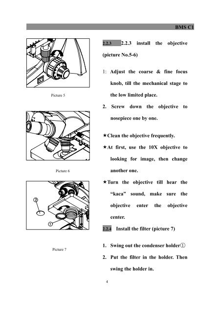 Biological Microscope BMS C1 series User Manual - BMS and ...