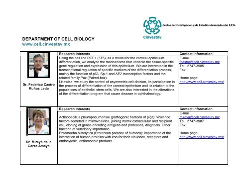 DEPARTMENT OF CELL BIOLOGY www.cell.cinvestav.mx