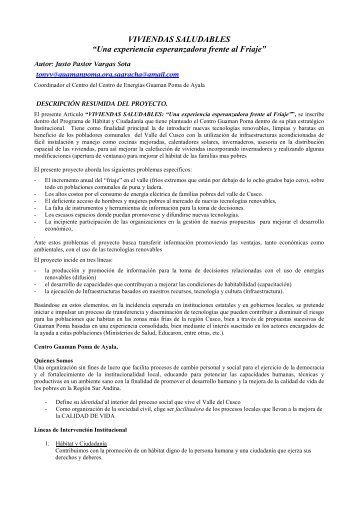 VIVIENDAS SALUDABLES - Asociación Peruana de Energía Solar y ...