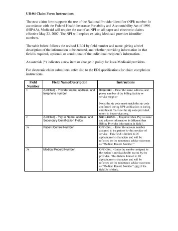 UB-04 Claim Form Instructions - Iowa Medicaid Enterprise