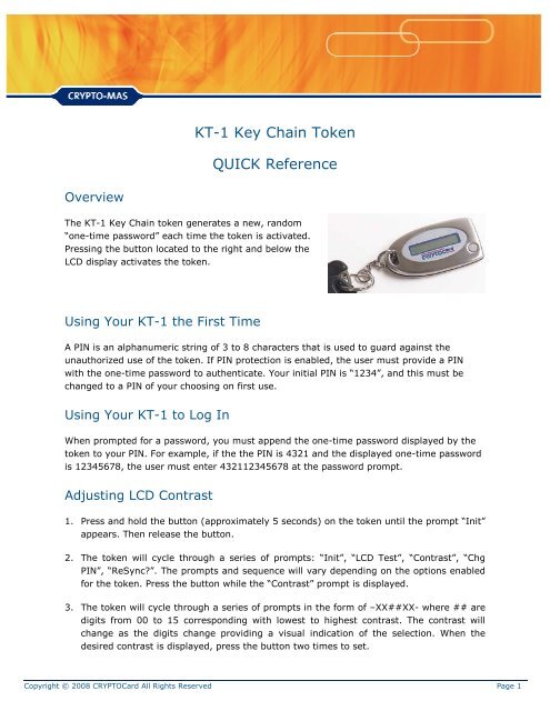 KT-1 Token Guide - SafeNet