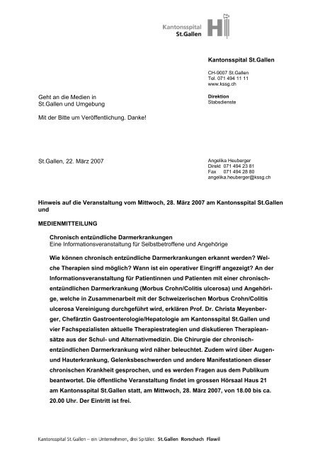 Brief mit Logo - Kantonsspital St. Gallen