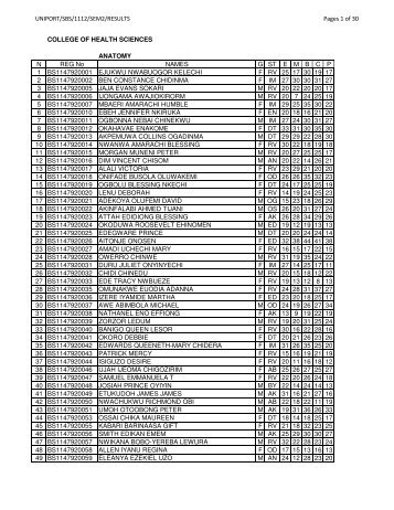 UNIPORT/SBS/1112/SEM2/RESULTS Pages 1 of 30 COLLEGE OF ...