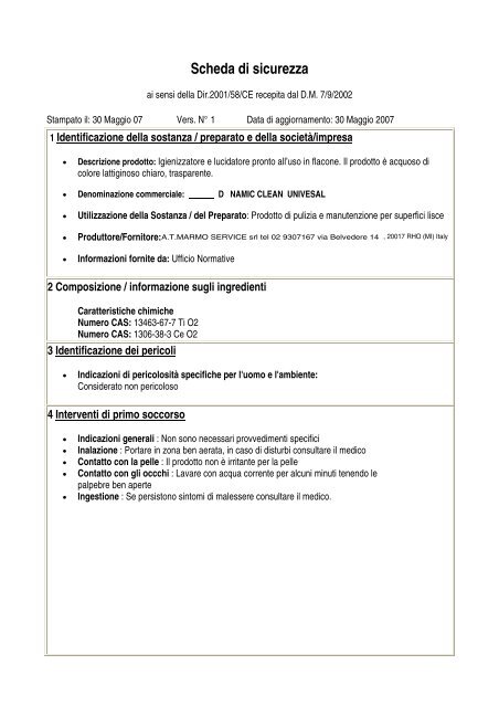 Scheda Sicurezza UNIVERSAL.pdf - Siqurcatering.it